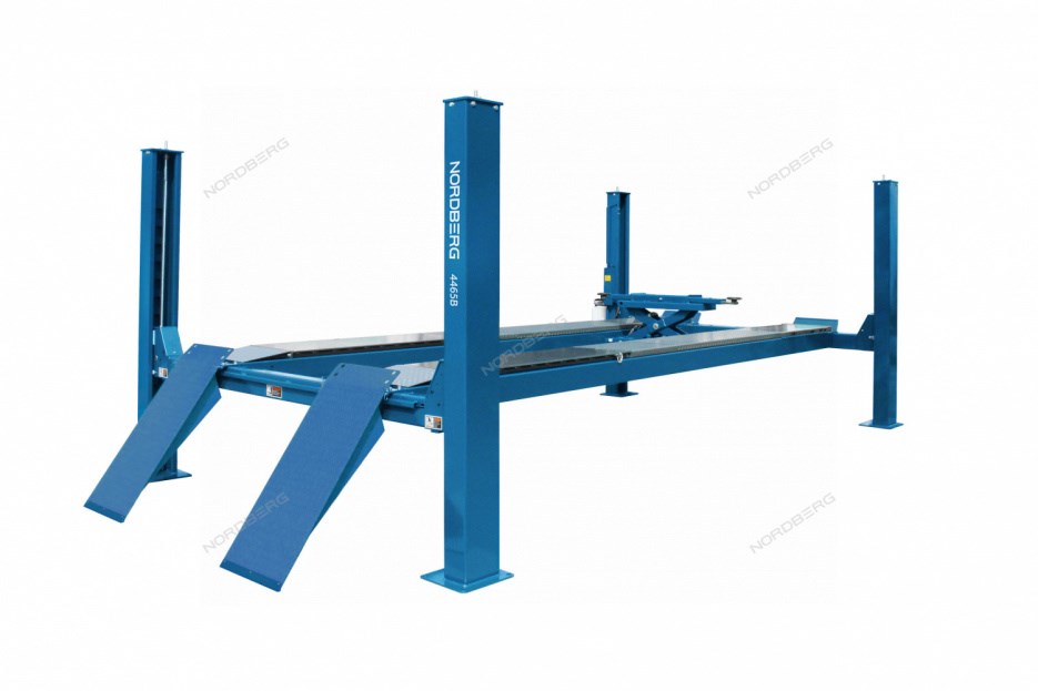 Подъемник 4-стоечный 6,5 т, c пневмогидравлической траверсой N433BA, для сход-развала, 380 В, синий NORDBERG 4465B